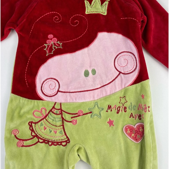 Souris Mini French Christmas One Piece Velour Footie Size 12 Months - Picture 11 of 12